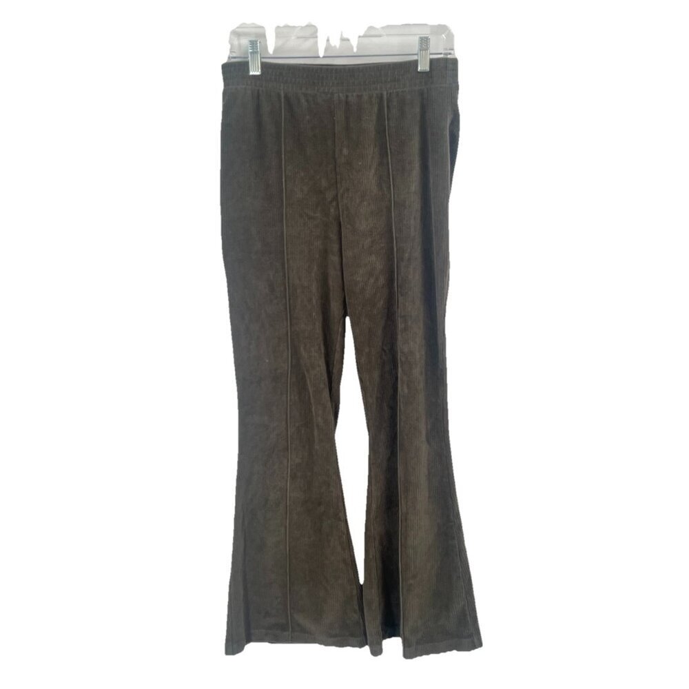 Aerie Groove On Velour Flare Pants Pull On Green Ribbed Sz Medium
